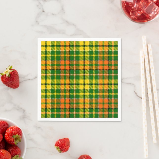 Grün Gelb Orange Kariert Tartan Design  Serviette (Beispiel)
