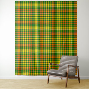 Grün Gelb Orange Kariert Tartan Design Wandteppich