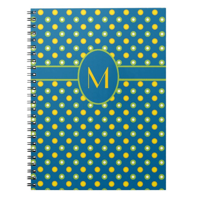Grün, Gelb Polkas Mit Monogramm SpiralNotebook Notizblock (Vorderseite)