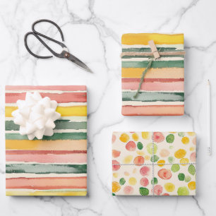 Grün Gelb Rot Pink Streifen Geburtstag Geschenkpapier Set