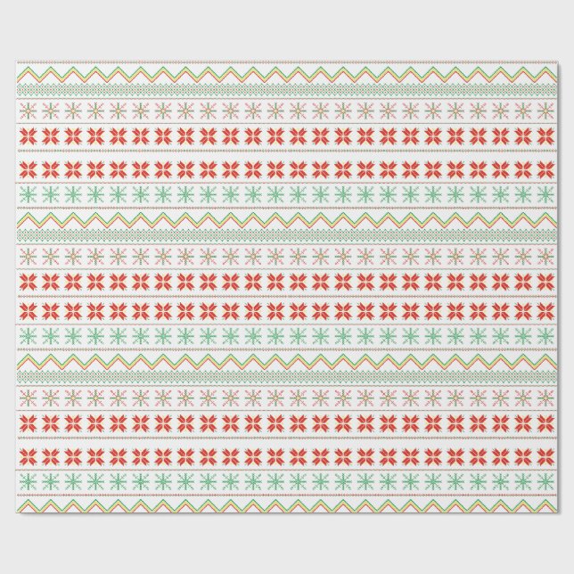 Grün-Gelb-Rot-Pixel-Strickmuster Geschenkpapier (Flach)