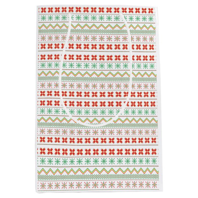 Grün-Gelb-Rot-Pixel-Strickmuster Mittlere Geschenktüte (Vorderseite)