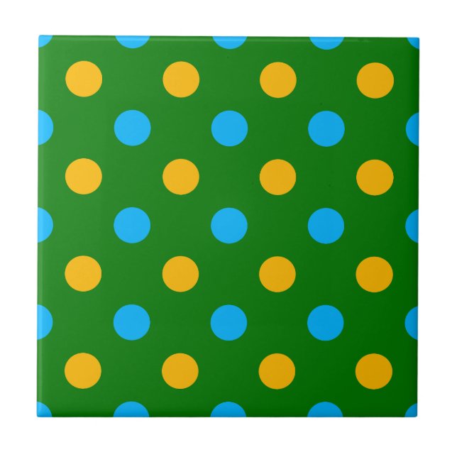 Grün Gelb Schwarz Polka Punkte Design  Fliese (Vorderseite)