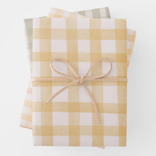 Grün Gelbe Aquarell-Gingham Geschenkpapier Set