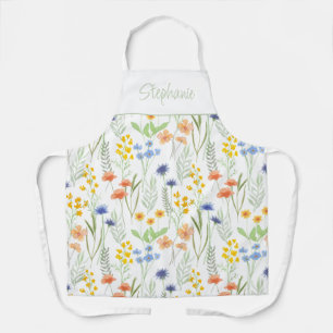 Grün Gelbe Aquarell-Wildblume Benutzername Schürze