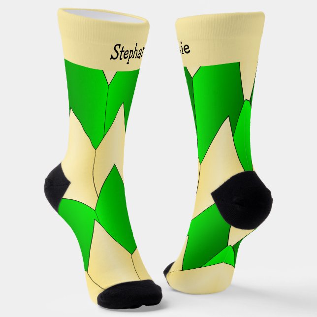 Grün gelbe Art Deco Design Socken (Gewinkelt)