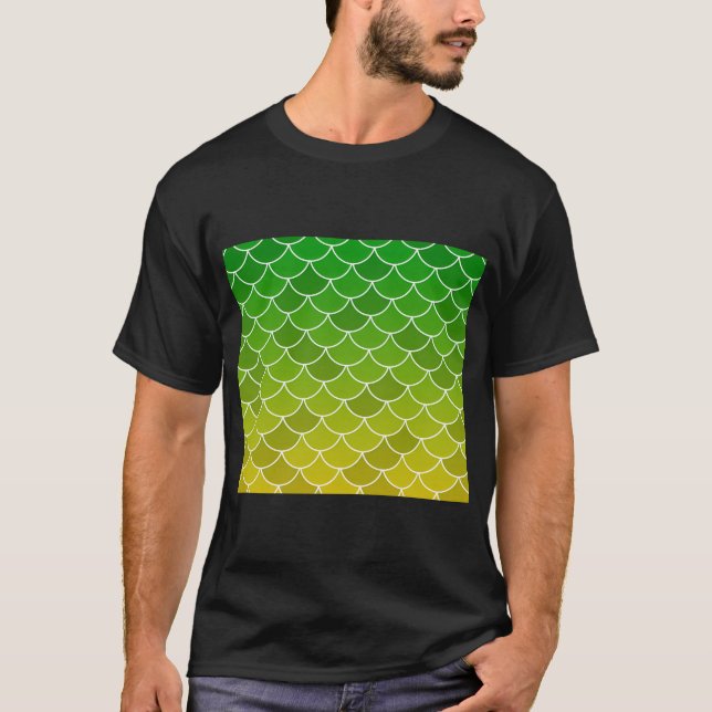 Grün Gelbe Fischschuppen T-Shirt (Vorderseite)