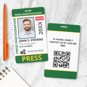 Grün Gelbe Foto- und Logopresse-ID-QR-Code Ausweis