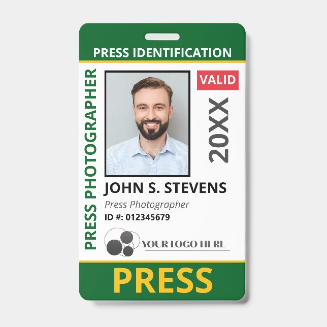 Grün Gelbe Foto- und Logopresse-ID-QR-Code Ausweis (Vorderseite)