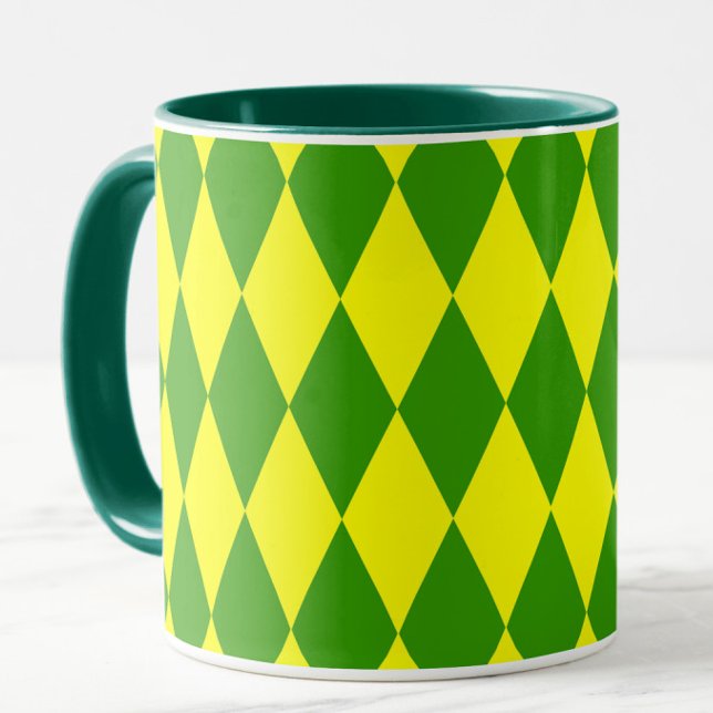 Grün Gelbe Harlekin Karo-Design  Tasse (Von Creator hochgeladen)
