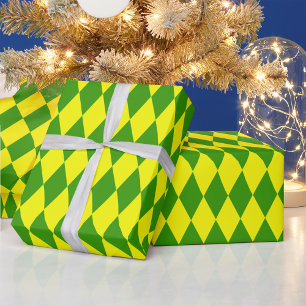 Grün Gelbe Harlekin-Karomuster Geschenkpapier