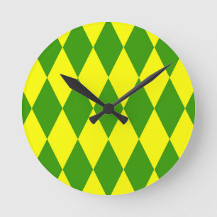Grün Gelbe Harlekin-Karomuster  Runde Wanduhr