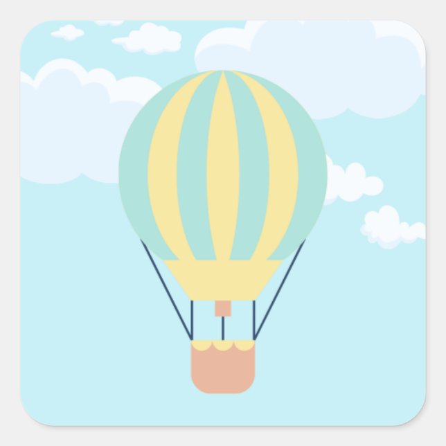 Grün-Gelbe Heißluftballon im Himmel Quadratischer Aufkleber (Vorderseite)