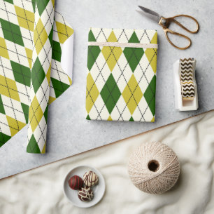 Grün-gelbes Argyle-Muster Geschenkpapier