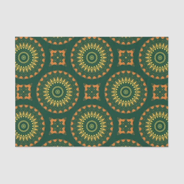 Grün-gelbes Boho Chic-Dekorationsmuster Seidenpapier (Vorderseite)