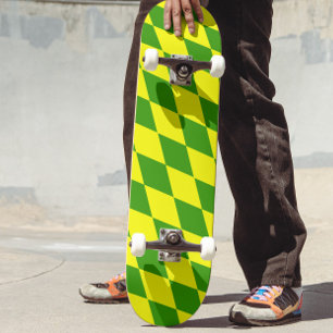 Grün Gelbes Harlekin-Karomuster-Design  Skateboard