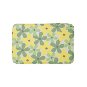Grün Gelbes Retro Y2K 70er Blumenmuster Badematte