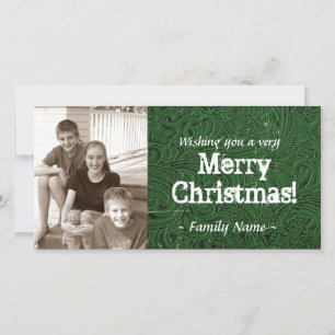 Grün geprägte Leder-Weihnachtskarte mit Foto Feiertagskarte