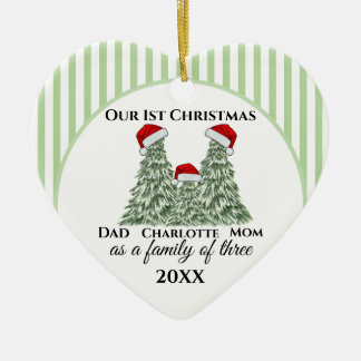 Grün gestreift Erstes Weihnachten als Familie zu D Keramik Ornament