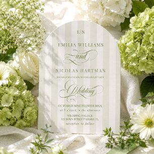 Grün gestreifte Monogramm-Gartenhochzeit Einladung