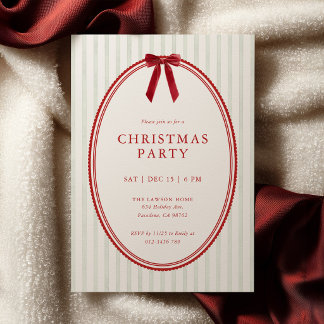 Grün gestreifte Schleife Preppy Weihnachtsfeier-Ei Einladung