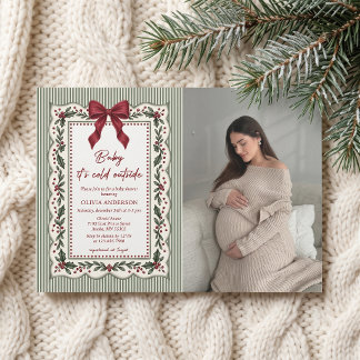 Grün gestreifte Winter-Weihnachts-Baby-Shower Einladung
