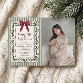 Grün gestreifte Winter-Weihnachts-Babyparty Einladung