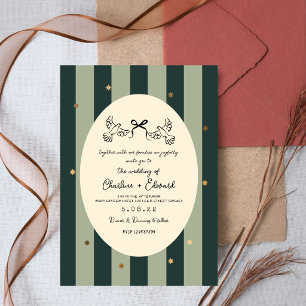Grün gestreifter goldener Stern Hochzeit Einladung