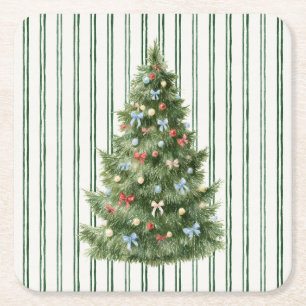 Grün gestreifter Weihnachtsbaum Rechteckiger Pappuntersetzer