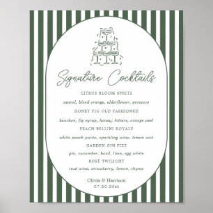 Grün gestreiftes preppy Cabana-Hochzeitsbarmenü Poster