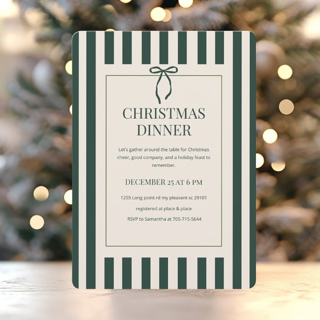 Grün gestreiftes Weihnachtsessen Einladung (Von Creator hochgeladen)