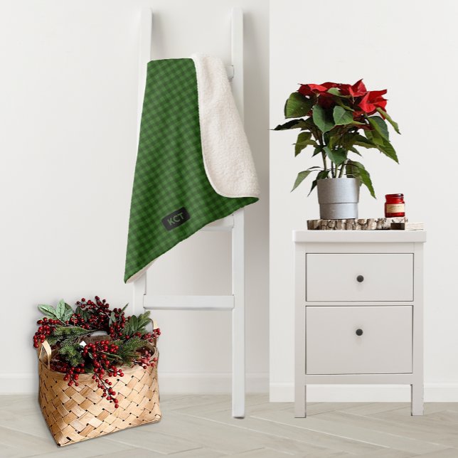 Grün gestrickter Look Kariert - Initialen hinzufüg Sherpadecke (Von Creator hochgeladen)