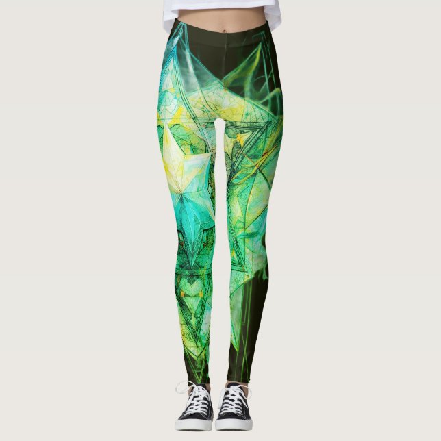Grün getönte abstrakte Farben auf modernem Maßanzu Leggings (Vorderseite)