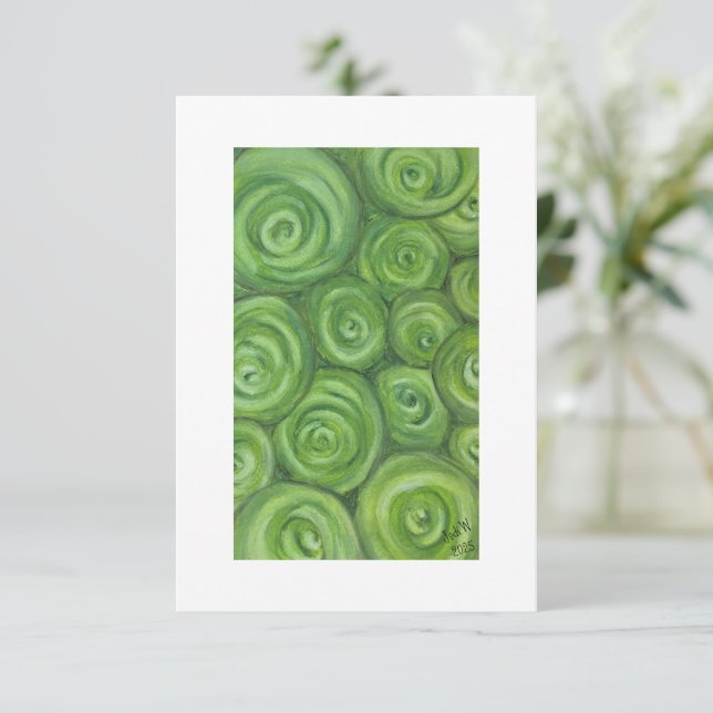 Grün getönte Rosen - handgezeichnete Originalkunst Dankeskarte (Stehend Vorderseite)