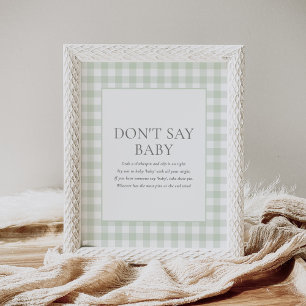 Grün Gingham Baby Dusche Sage kein Baby-Zeichen Poster
