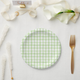 Grün Gingham, Blau und Weiße Hydrangea Pappteller
