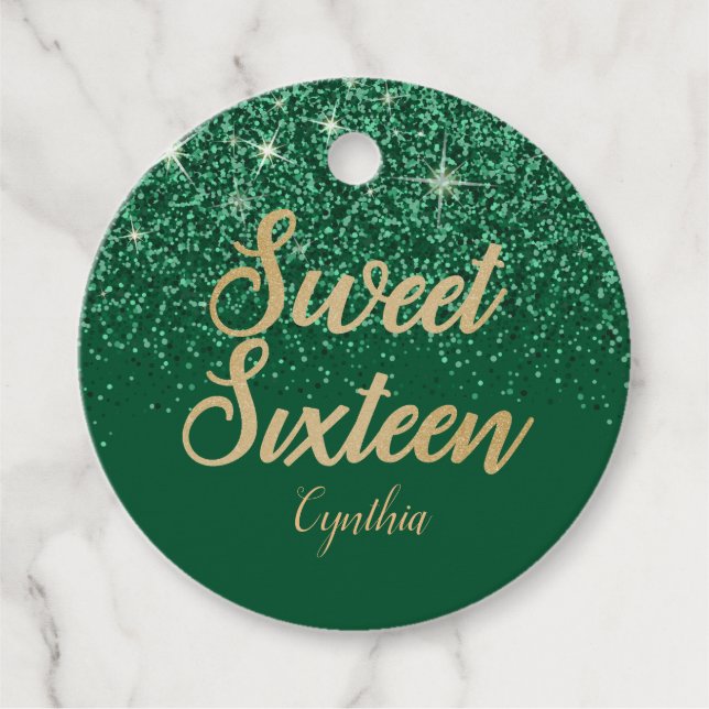 Grün, Glitzer, Süß 16 Geschenkanhänger (Vorderseite)