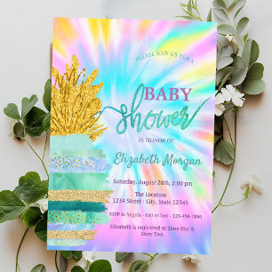 Grün glitzernde Ananas-Tie-Dye-Baby-Party Einladung