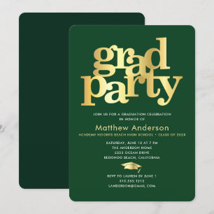 Grün Gold Abschlusskappe Fett Typography Minimal Einladung