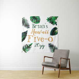 Grün, Gold Blätter Hawaii 5-0 50. Geburtstag Wandteppich