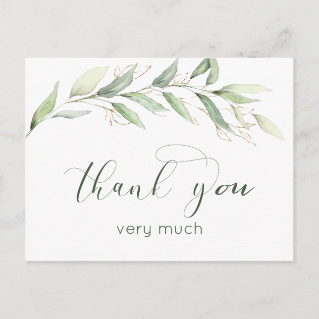 Grün & Gold Blattwerk Danke, Postcard Postkarte (Vorderseite)