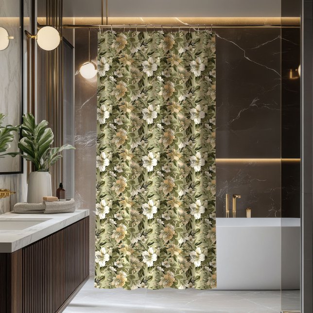 Grün Gold Blumen Vorhang Pastell Botanischer Touch (Green Gold Floral Curtain Pastel Botanical Touch)