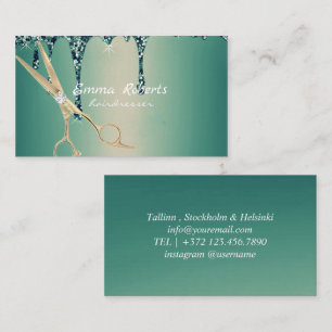 Grün Gold Friseur Farbverlauf Glitter Modern Visitenkarte