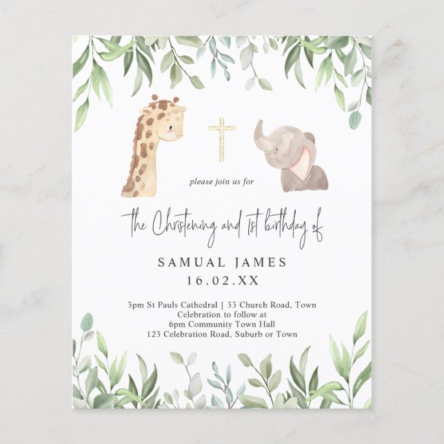 Grün & Gold Jungle Christening & 1. Geburtstag (Vorderseite)