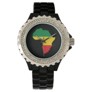 Grün, Gold u. rote Afrika-Flagge Armbanduhr