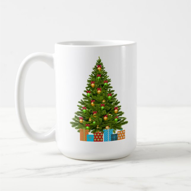 Grün, Gold und Geschenke mit grünem Baum Kaffeetasse (Links)