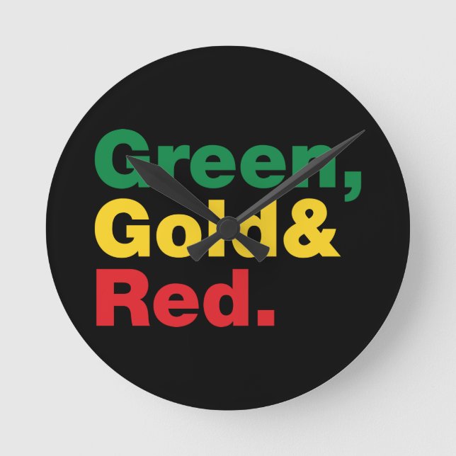 Grün, Gold und Rot. Runde Wanduhr (Vorderseite)