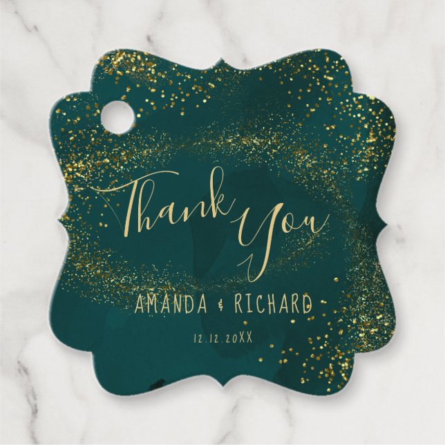 Grün & Gold, Weihnachten Hochzeit Danke Geschenkanhänger (Vorderseite)