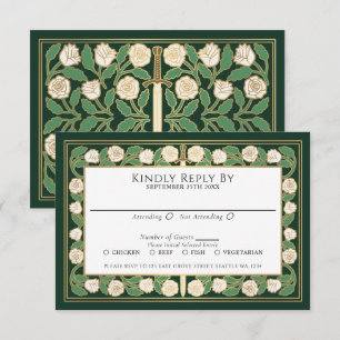 Grün Gold Weiß Floral Schwert Königliche Hochzeit RSVP Karte