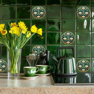 Grün Gold Weiß Grau Art Deco Fliese